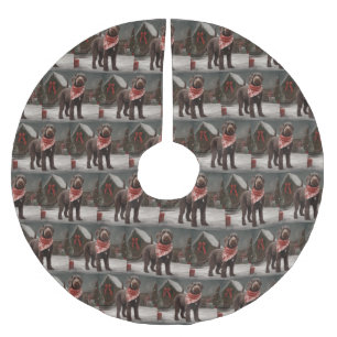 Drahthaar Pointing Hund im Schnee Weihnachten Polyester Weihnachtsbaumdecke