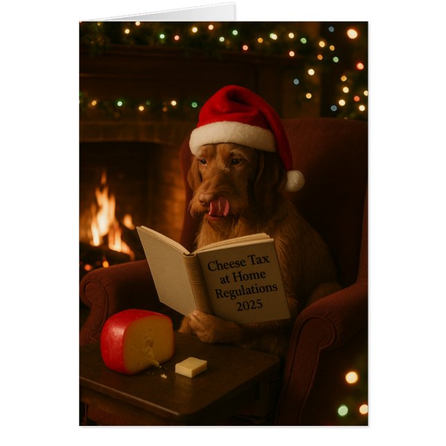 Drahthaar-Vizsla 'Käse-Steuer' Weihnachtskarte (Vorne)
