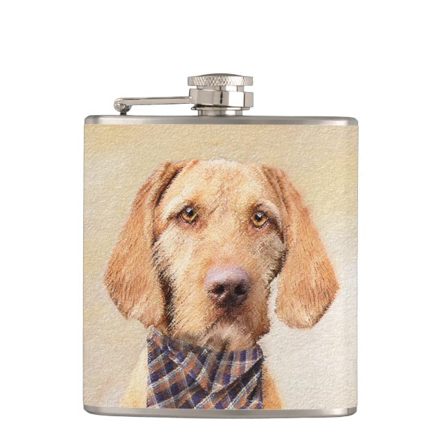 Drahthaar Vizsla Painting - Niedliche Hundekunst Flachmann (Vorderseite)