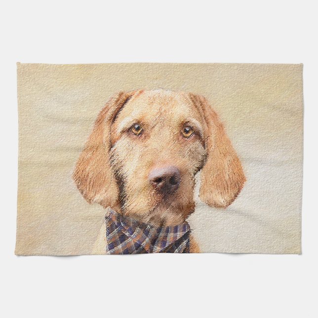 Drahthaar Vizsla Painting - Niedliche Hundekunst Geschirrtuch (Horizontal)