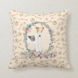 Drahthaarenfox Terrier Dog Paw Print & Floral Kissen