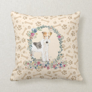 Drahthaarenfox Terrier Dog Paw Print & Floral Kissen