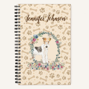 Drahthaarenfox Terrier Dog Paw Print & Floral Notizbuch
