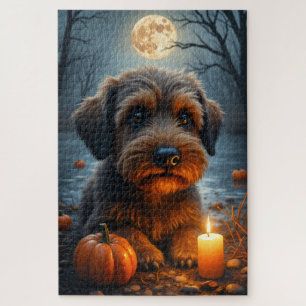 Drahthaariger Griffon Halloween-Porträt-Kunst Puzzle