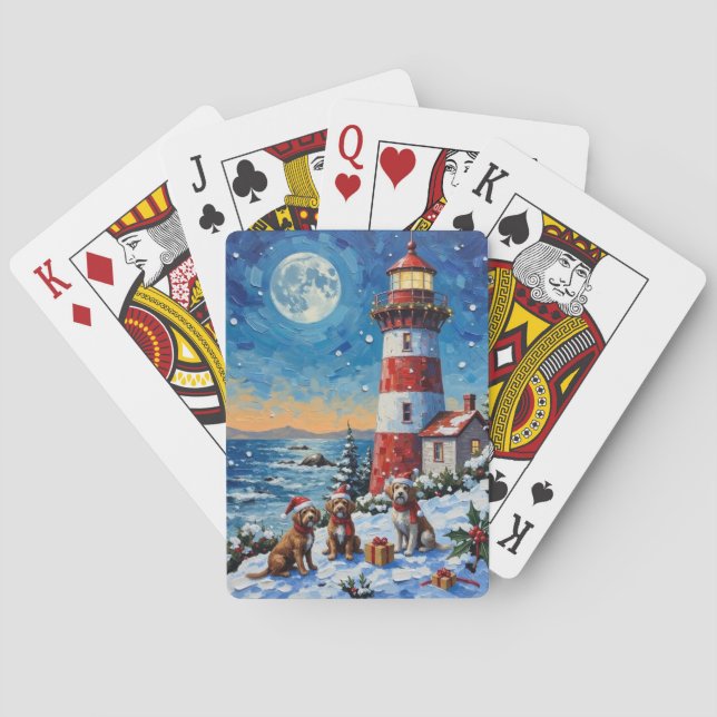 Drahthaariger Griffon Weihnachts Leuchtturm Spielkarten (Rückseite)