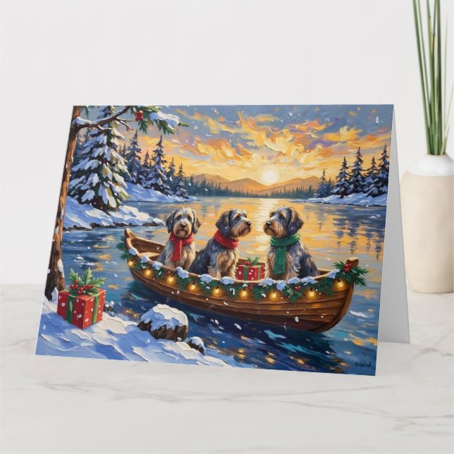 Drahthaariger Griffon Weihnachtsboot Urlaub Karte (Vorderseite)