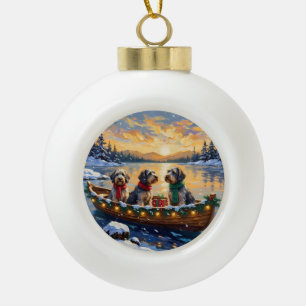 Drahthaariger Griffon Weihnachtsboot Urlaub Keramik Kugel-Ornament