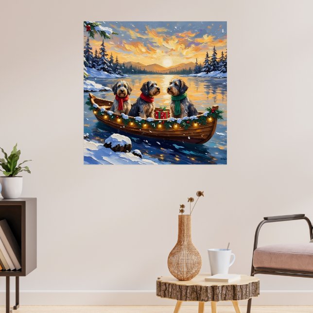 Drahthaariger Griffon Weihnachtsboot Urlaub Poster (Wohnzimmer 3)