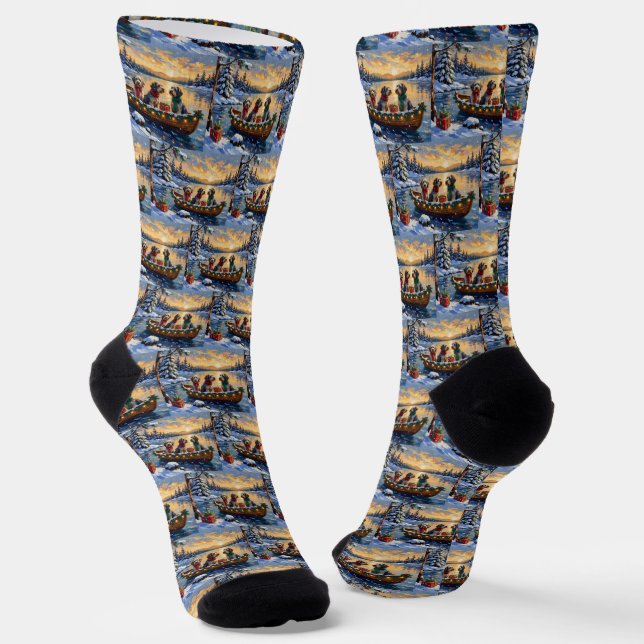 Drahthaariger Griffon Weihnachtsboot Urlaub Socken (Gewinkelt)