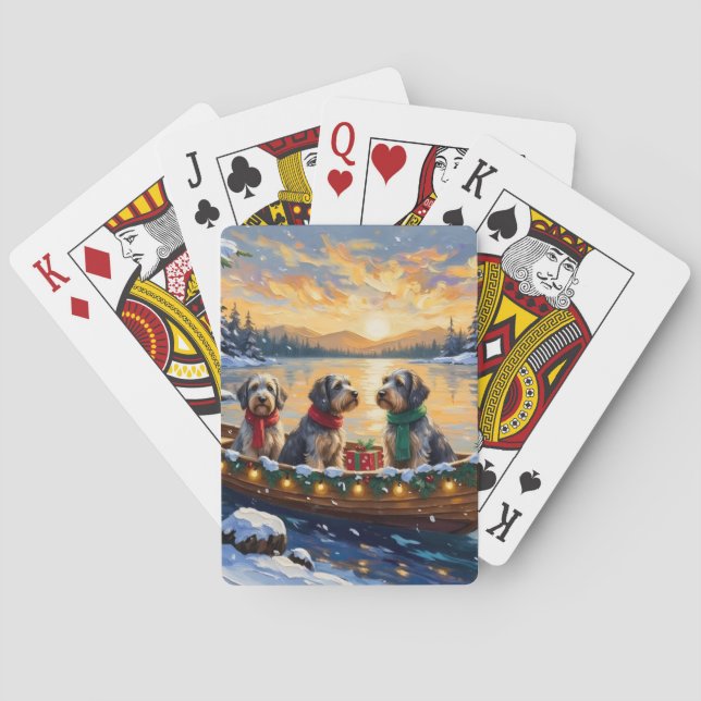 Drahthaariger Griffon Weihnachtsboot Urlaub Spielkarten (Rückseite)