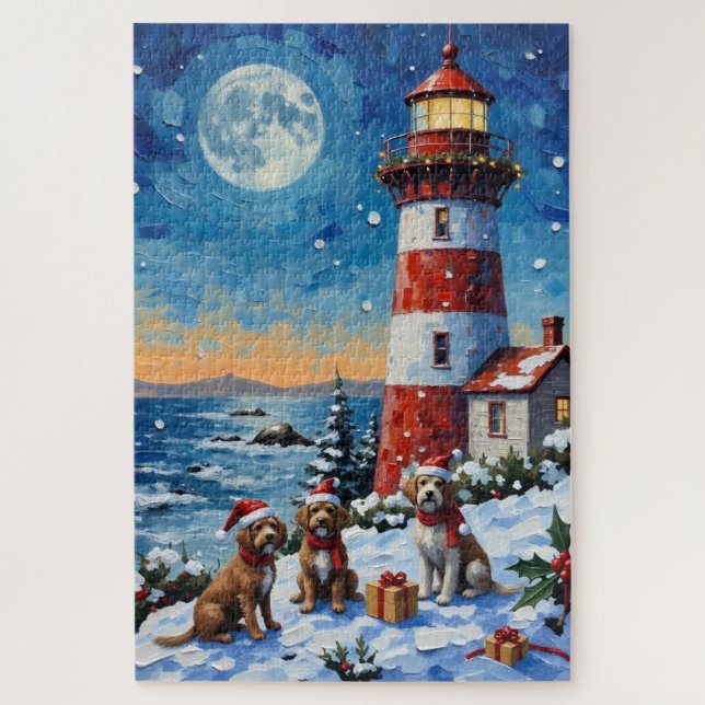Drahthaariger Griffon Weihnachtsleuchtturm Puzzle (Vertikal)