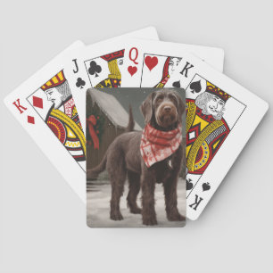 Drahthaariger Vorstehhund im Schnee Weihnachten Spielkarten