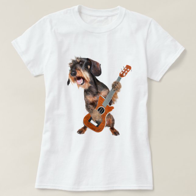 Drahthaarterrier Dackel Gitarre T - Shirt spielen (Design vorne)