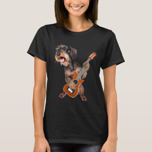 Drahthaarterrier Dackel Hund spielen Gitarre T - S T-Shirt