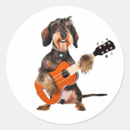 Drahthaarterrier Dackel Spielen Acoustic Gitarre Runder Aufkleber