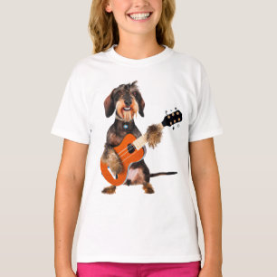 Drahthaarterrier Dackel Spielen Acoustic Gitarre T-Shirt