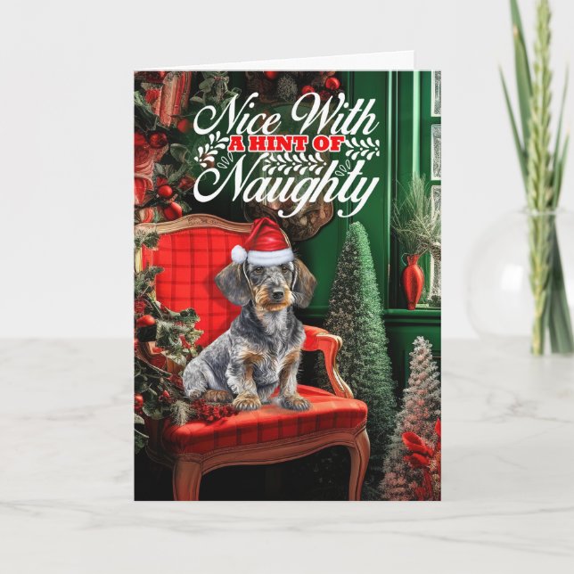 Drahthaarterrier Dackel Weihnachten Hund Naughty N (Vorderseite)