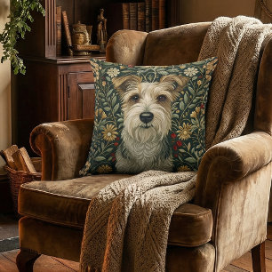 Drahtiger Jack Russell Terrier im Cottagecore-Gart Kissen