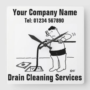 Drain Cleaning Services Cartoon Clock Quadratische Wanduhr