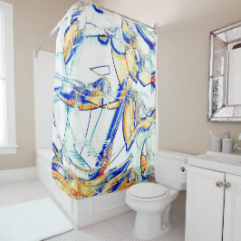 Drained ink no, with orange, blue cyan spots duschvorhang