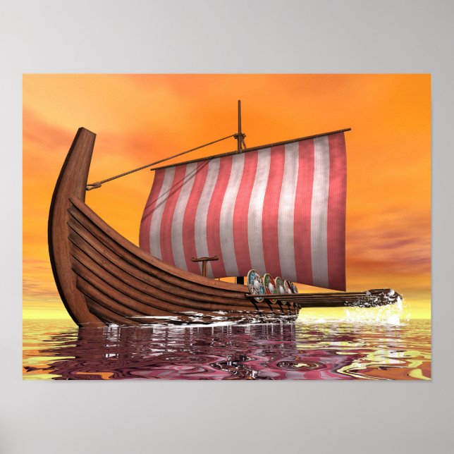 Drakkar oder Kreuzschiff - 3D-Darstellung Poster (Vorne)