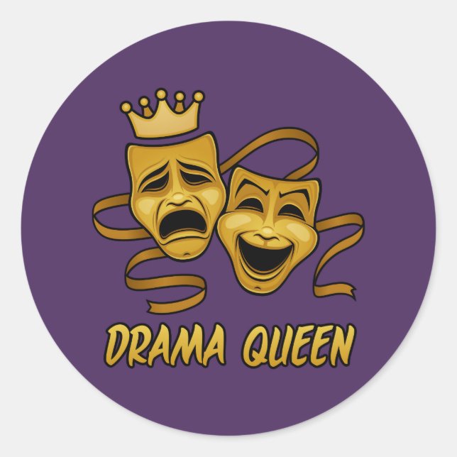 Drama Queen Comedy and Tragedy Gold Theater Maske Runder Aufkleber (Vorderseite)