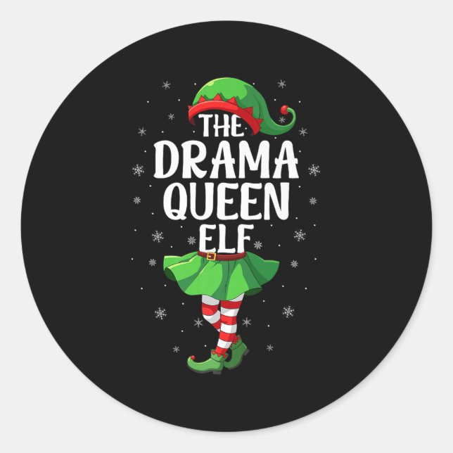 Drama Queen Elf Christmas Girls Women Elf Squad Xm Runder Aufkleber (Vorderseite)