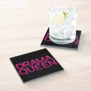 Drama Queen Hot Pink Glitzer Glasuntersetzer