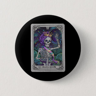 Drama Skeleton Queen Tarot Card Gothic Hexy Hall Button