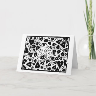 Dramamasken, Herzen, Schlüssel, ein Labyrinth.  Karte