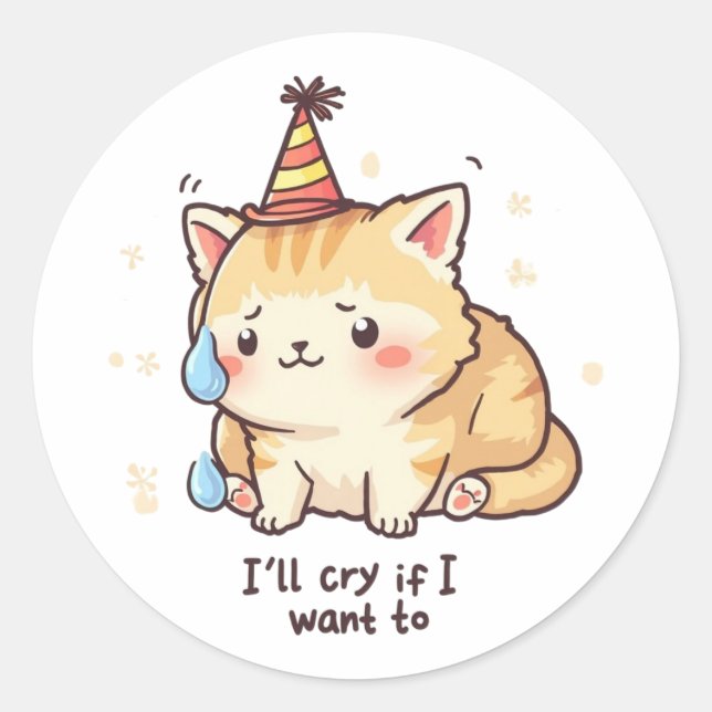 Dramatic Cat Crying Party Sticker - Relatable Humo (Vorderseite)