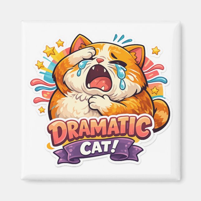 Dramatic Cat Funny Crying Cartoon Art Reaction Magnet (Vorne)