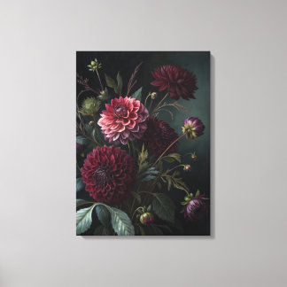 Dramatic Dark Dahlia Print | Moody Burgundy Floral Leinwanddruck