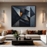 Dramatic Geometric Composition Leinwanddruck<br><div class="desc">Powerful abstract composition with overlapping triangular shapes in deep black,  slate gray,  and golden details. Rich oil paint texture creates depth and movement. Sophisticated piece for modern spaces seeking visual impact and minimalist elegance.</div>