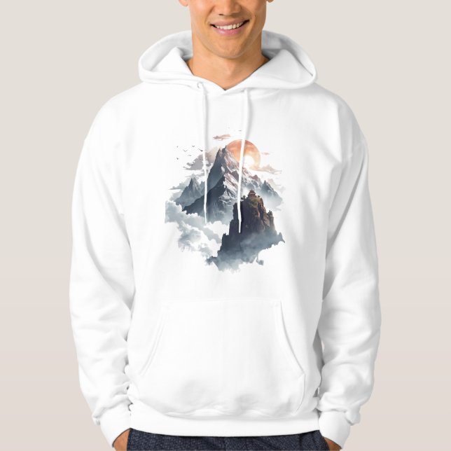 Dramatic Mountain Landscape with Clouds & Sun Rays Hoodie (Vorderseite)