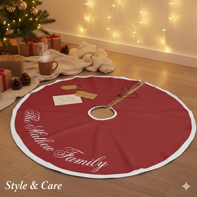 Dramatic Red Personalized Name Holiday Tree Skirt  Leinenimitat Weihnachtsbaumdecke (Dramatic Red Personalized Name Holiday Tree Skirt Style)