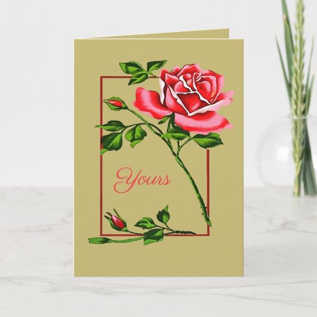 Dramatic Single Red Rose With Border Karte (Vorderseite)