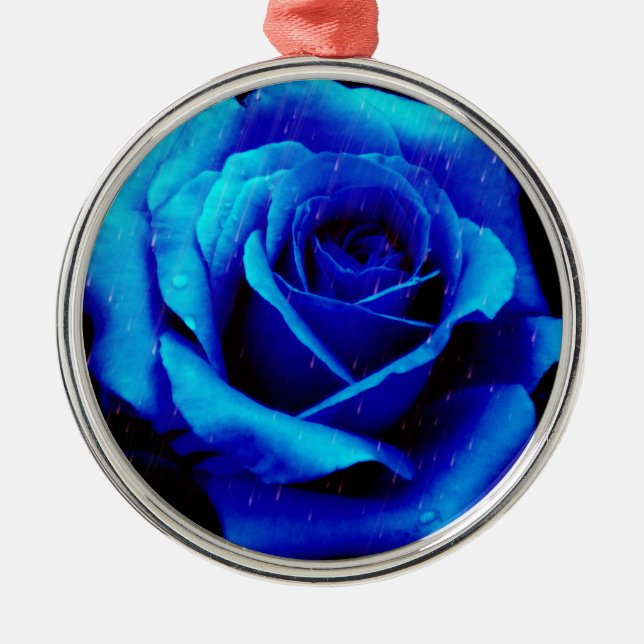Dramatisch Blaue Rose Silbernes Ornament (Vorne)