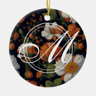 Dramatisch orange-weiße Retro-Blume Keramik Ornament