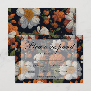 Dramatisch orange-weiße Retro-Blume RSVP Karte