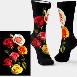 Dramatisch Rosa Gelbe Rosen auf schwarzen Socken