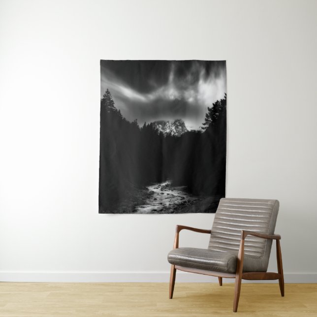 Dramatische Berg- und Flusslandschaft Wandteppich (Beispiel)
