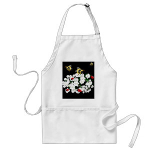 Dramatische Bienen und weiße Blume auf schwarz Schürze