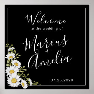 Dramatische Black & White Daisies Hochzeit Poster