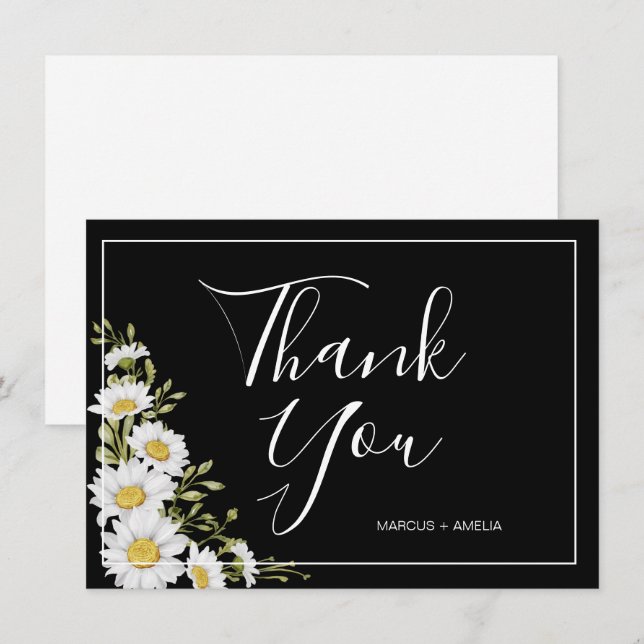 Dramatische Black & White Daisies Vielen Dank Flat Dankeskarte (Vorne/Hinten)