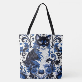 Dramatische blaue Art Deco-Katze große Schultertas