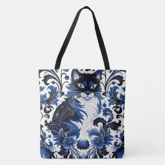 Dramatische blaue Art Deco-Katze große Schultertas