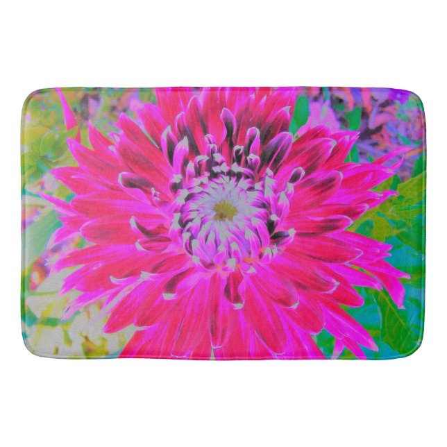 Dramatische Blume Crimson Red and Pink Dahlia Badematte (Vorderseite)