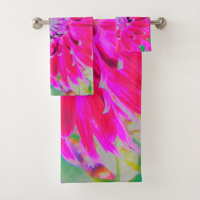Dramatische Blume Crimson Red and Pink Dahlia Badhandtuch Set (Insitu)