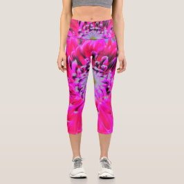 Dramatische Blume Crimson Red and Pink Dahlia Capri Leggings